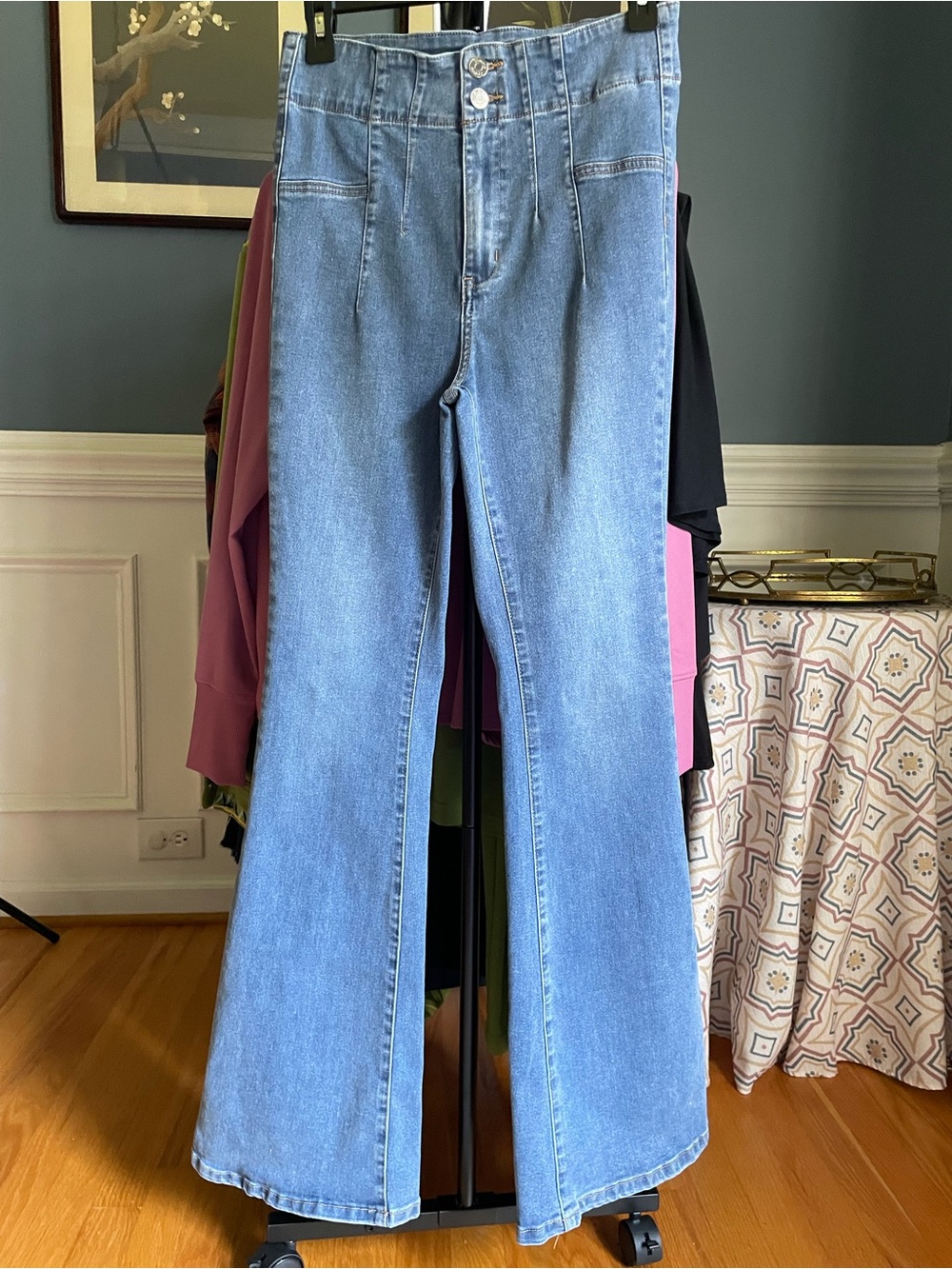 Simple Society High-Waisted Front Seam Flare Bell Bottom Jeans - Medium Wash